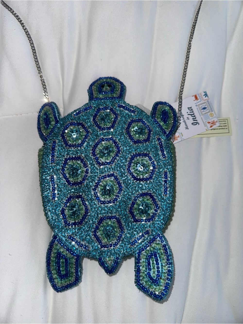 Blue Sea Turtle Beaded Shoulder Bag/Crossbody Bag Handmade in India New with Tag - Picture 3 of 15